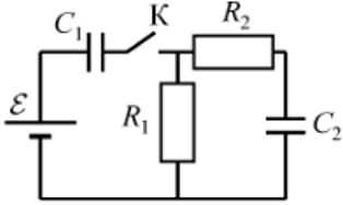 В цепи схема которой изображена на рисунке оба конденсатора вначале разряжены ключ к1