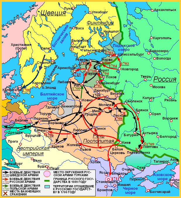 Основные сражения Северной войны (1700 - 1721 гг.)